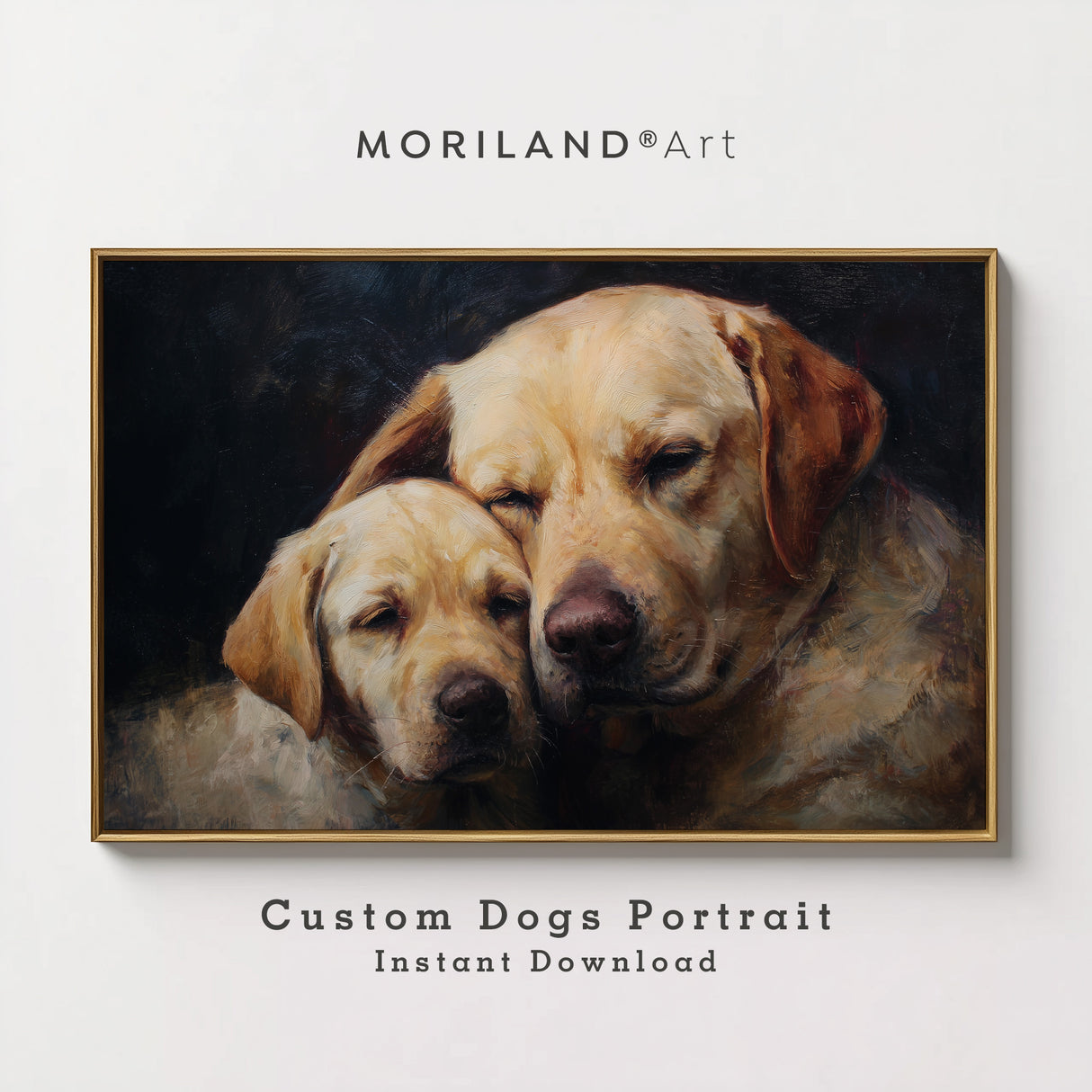 Custom Two Dogs Portrait from Photo – Vintage Oil Painting Pet Art | Personalized Dog Wall Art Digital Download