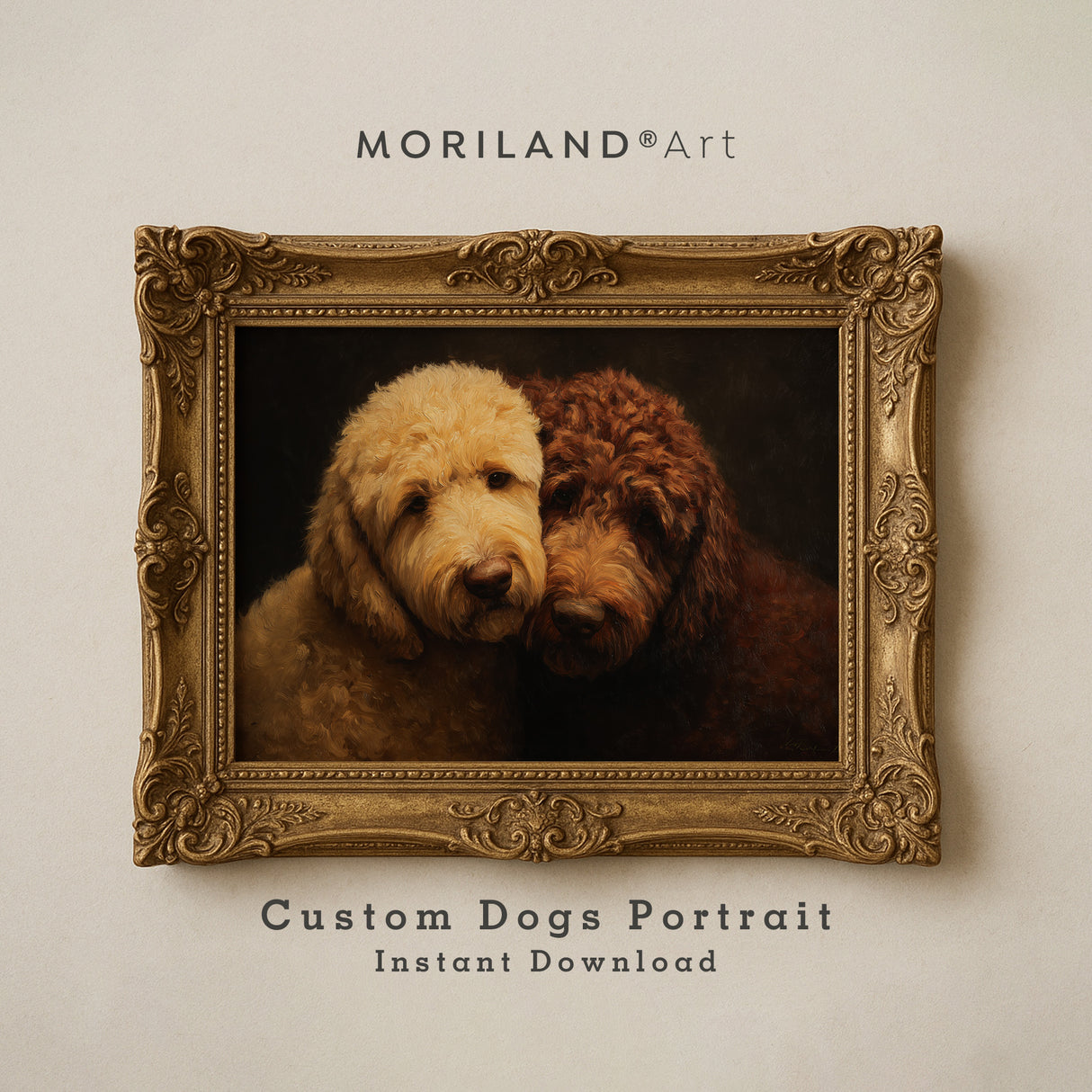 Custom Two Dogs Portrait from Photo – Vintage Oil Painting Pet Art | Personalized Dog Wall Art Digital Download