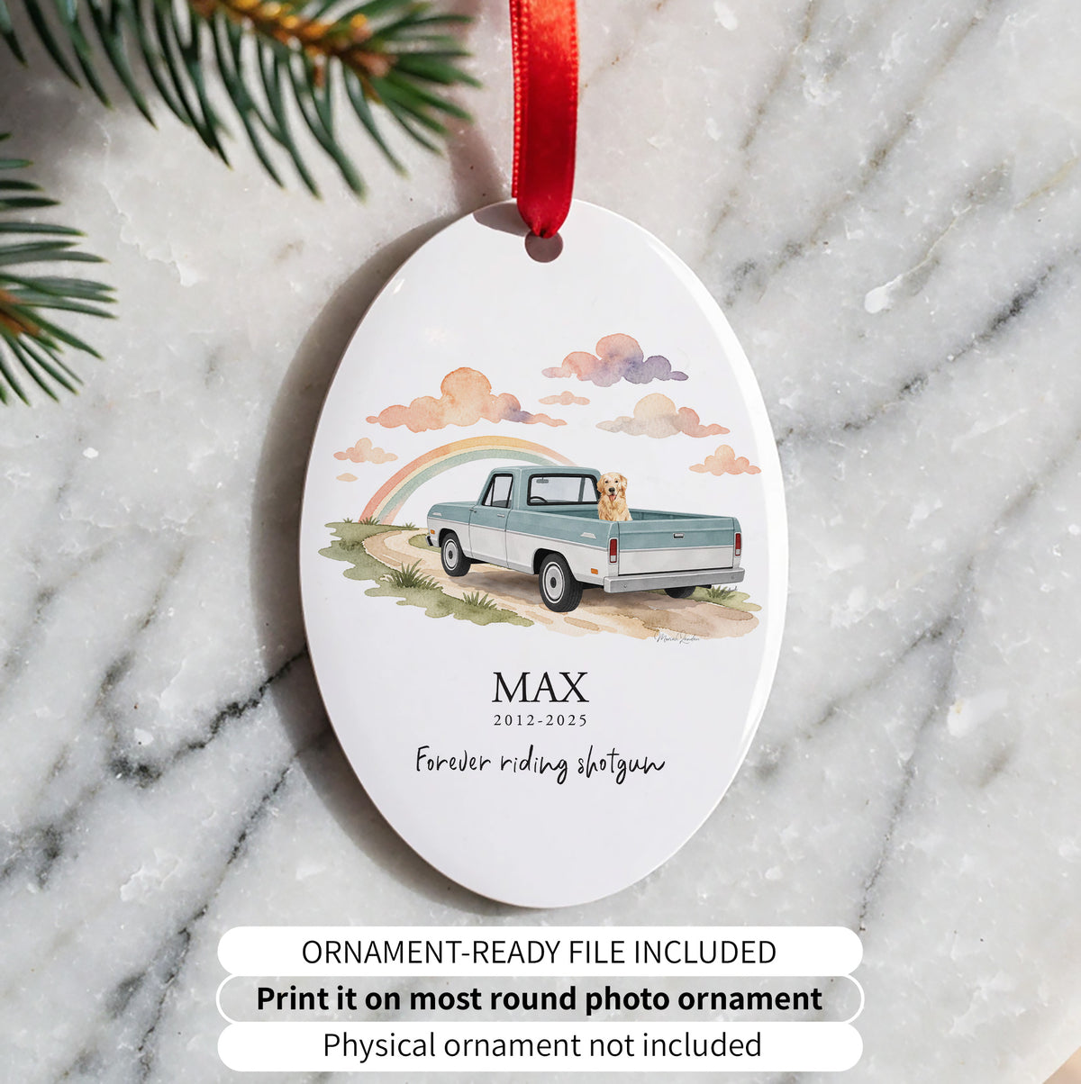 Personalized Dog Memorial Print – Your Dog in a Vintage Truck