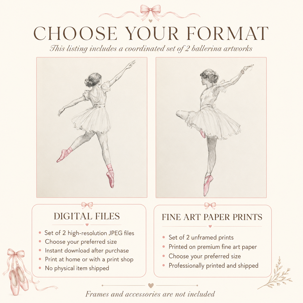 Elegant Ballerina Art for Girls’ Bedrooms and Nurseries – Set of 2