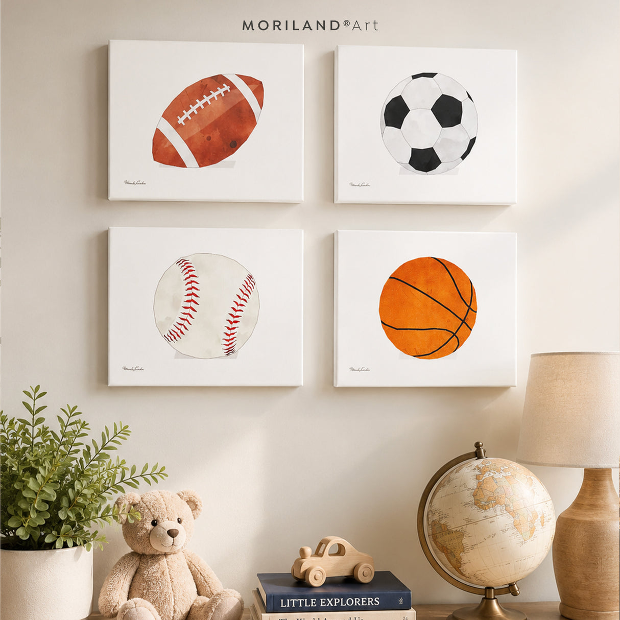 Sports Ball Canvas Set for Boys Room | Football, Baseball, Basketball & Soccer Art