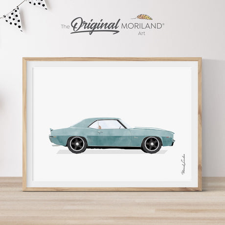 1969 Chevrolet Camaro drawing artwork print gift for father, boy nursery decor poster