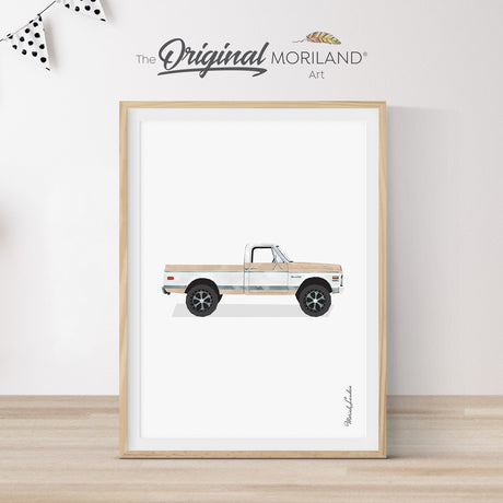 Beige Classic Pickup Truck Print | Vertical  - Printable Art, Printable Surfboard Wall Art, Surf Art, Classic Car Wall Art, Coastal Bedroom Poster, Boho, MORILAND®