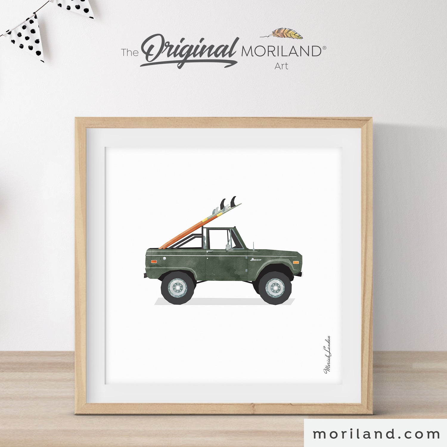 Dark Green Open Truck with Surfboards Print - Printable Art