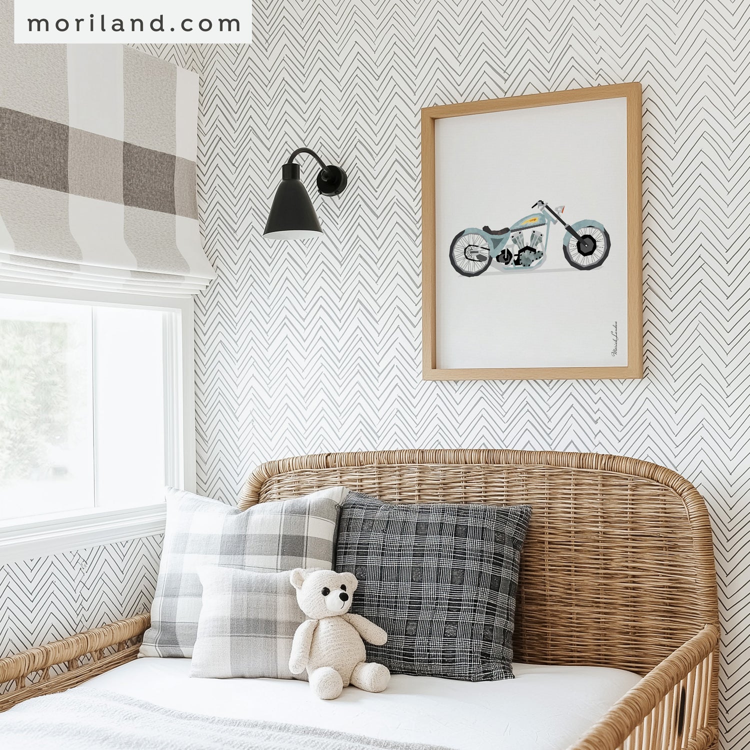 Pale Blue Vintage Motorcycle Print | Vertical - Printable Art