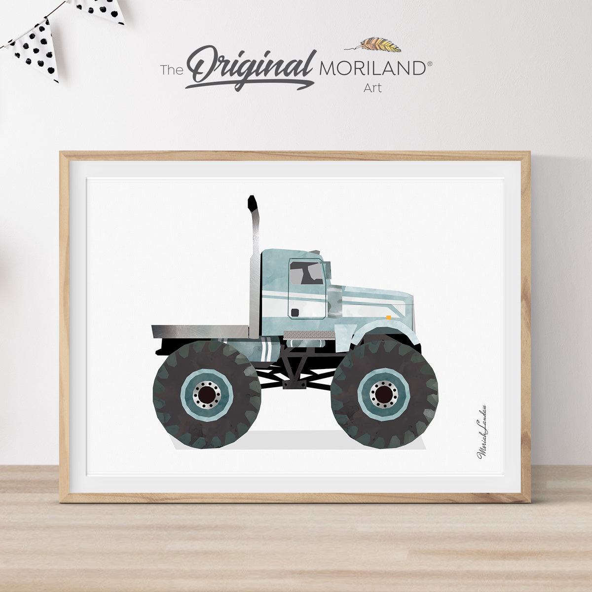 Pale Blue Semi Truck Monster Truck Print, Monster Truck Art, Transportation Art, Boy Nursery, Truck Print, Truck Birthday, Printable, Semi Tractor | MORILAND®