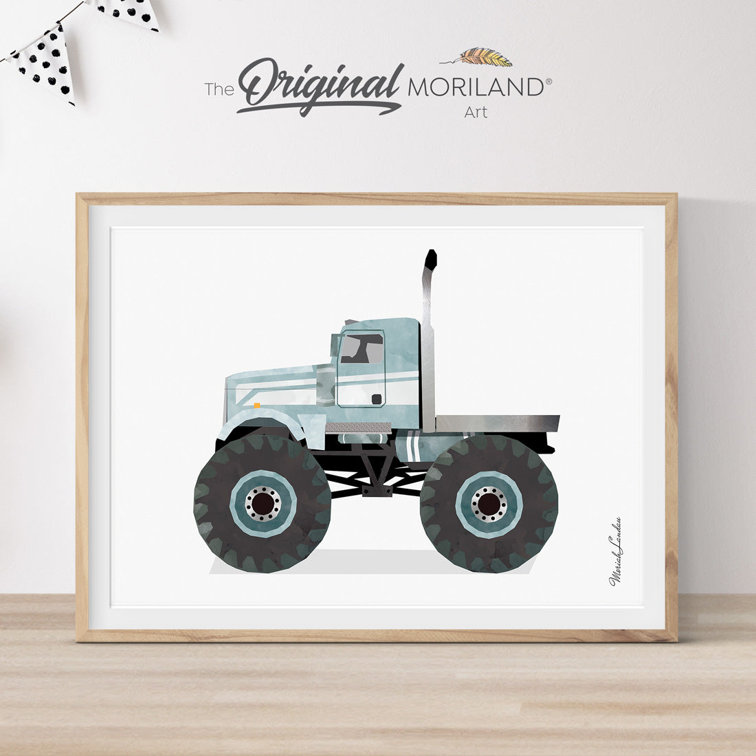 Pale Blue Semi Truck Monster Truck Print, Monster Truck Art, Transportation Art, Boy Nursery, Truck Print, Truck Birthday, Printable, Semi Tractor | MORILAND®