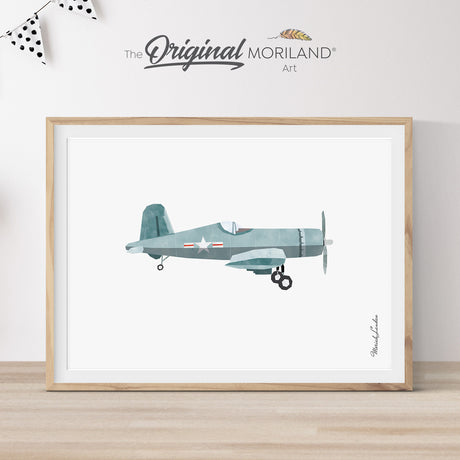 Vought F4U Corsair Pale Blue Vintage Plane Artwork Wall Art Printable for boy Nursery Décor Ideas