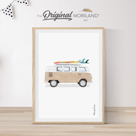 Beige Classic Van Print | Vertical  - Printable Art, Boy Nursery Decor, Car Prints for Boys Room, Boho, MORILAND®