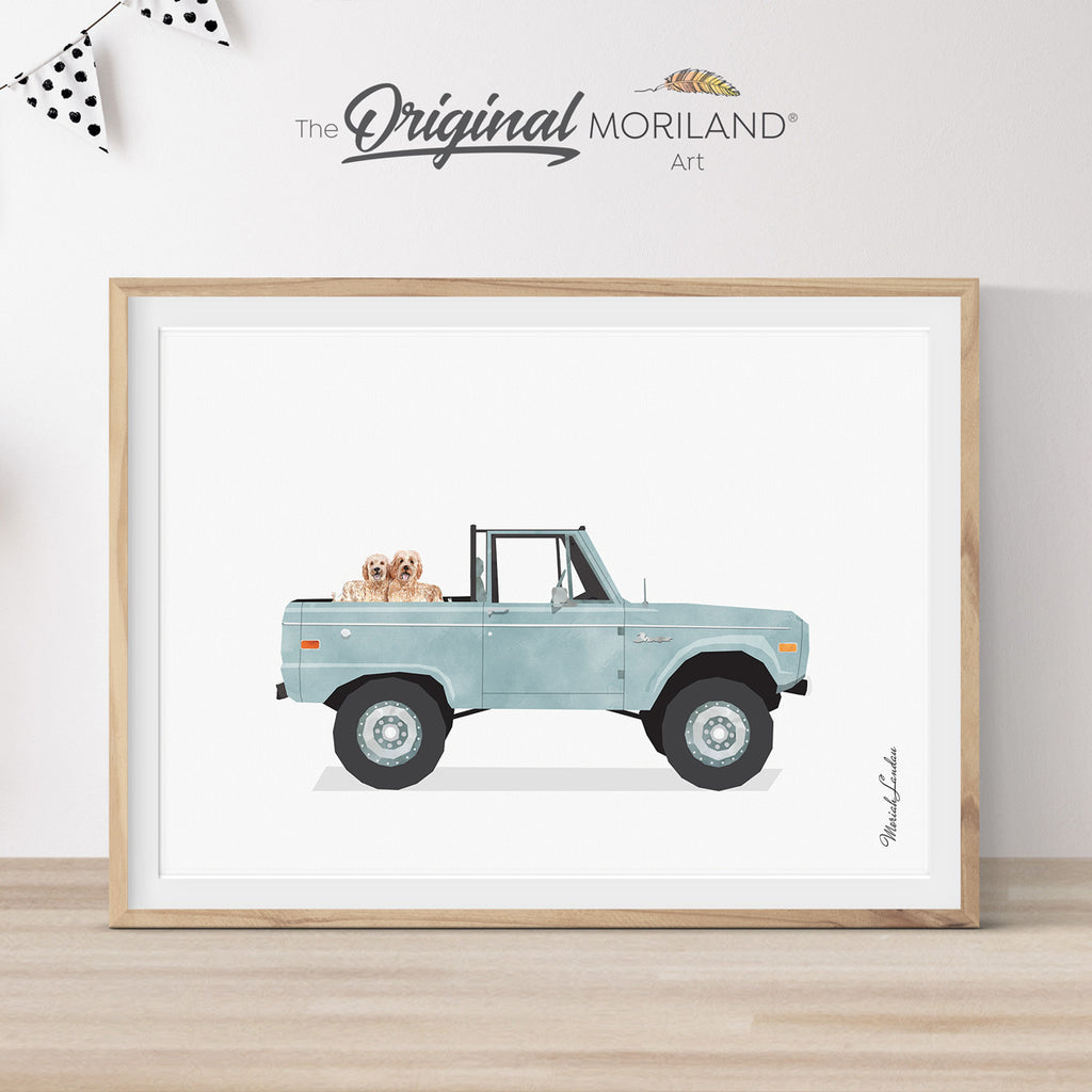 Classic Car with Dog Print, Golden Doodle in Pickup Truck Wall Art, Pet Printable Poster, Pet Memorial Gift, Pet Portrait, Goldendoodle | MORILAND®