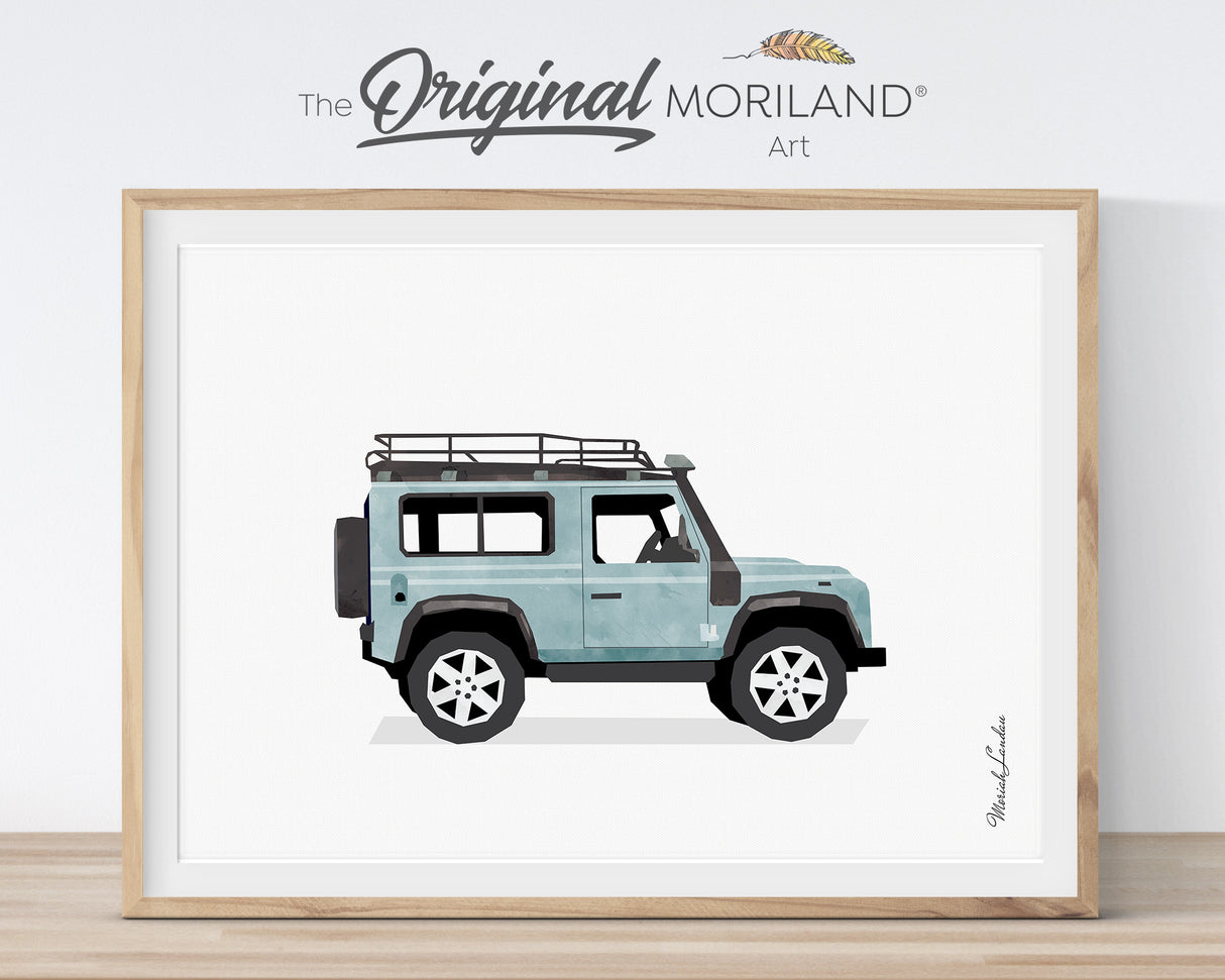 Pale Blue Classic SUV Wall Art Digital Download – Vintage Car Printable for Boys' Rooms, Nurseries & Dorms