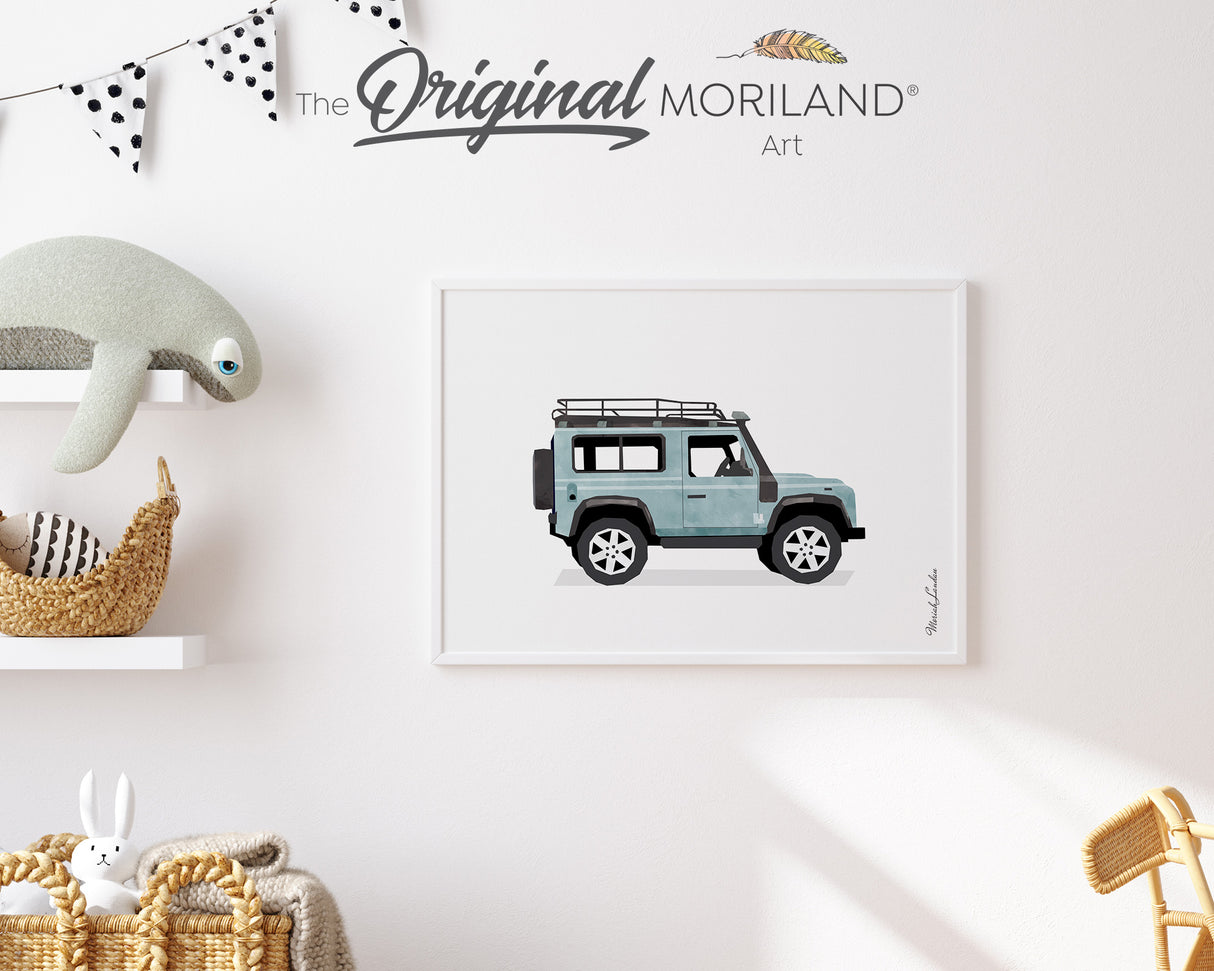 Pale Blue Classic SUV Wall Art Digital Download – Vintage Car Printable for Boys' Rooms, Nurseries & Dorms