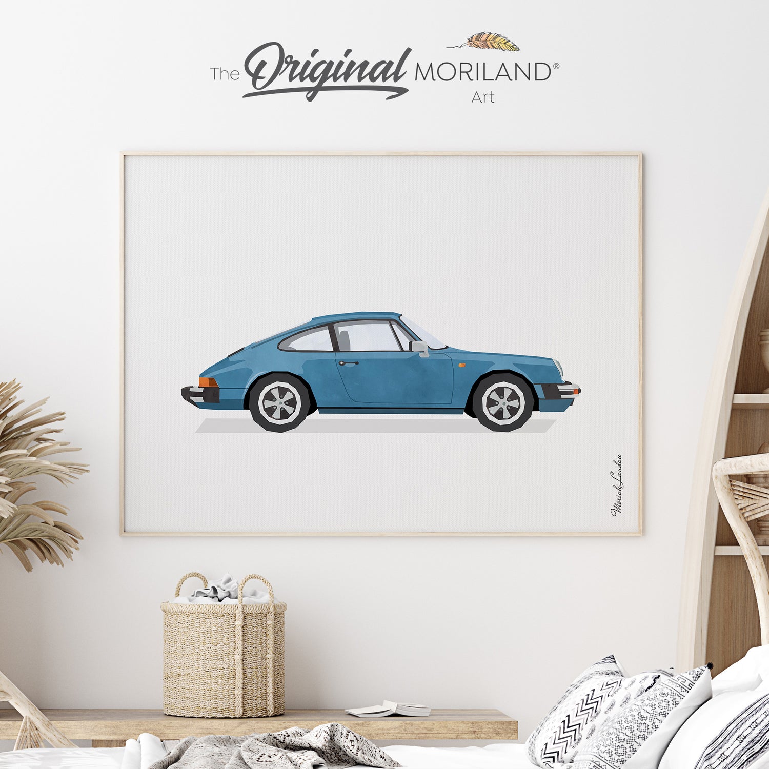 Vintage Blue Classic Porsche 911 Sports Car Fine Art Paper Print