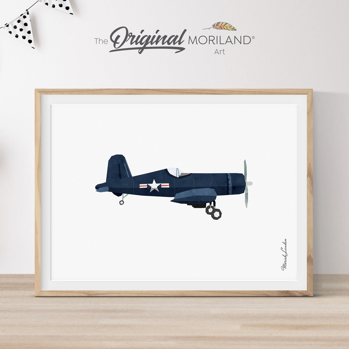 Navy Blue Vintage Airplane Print
