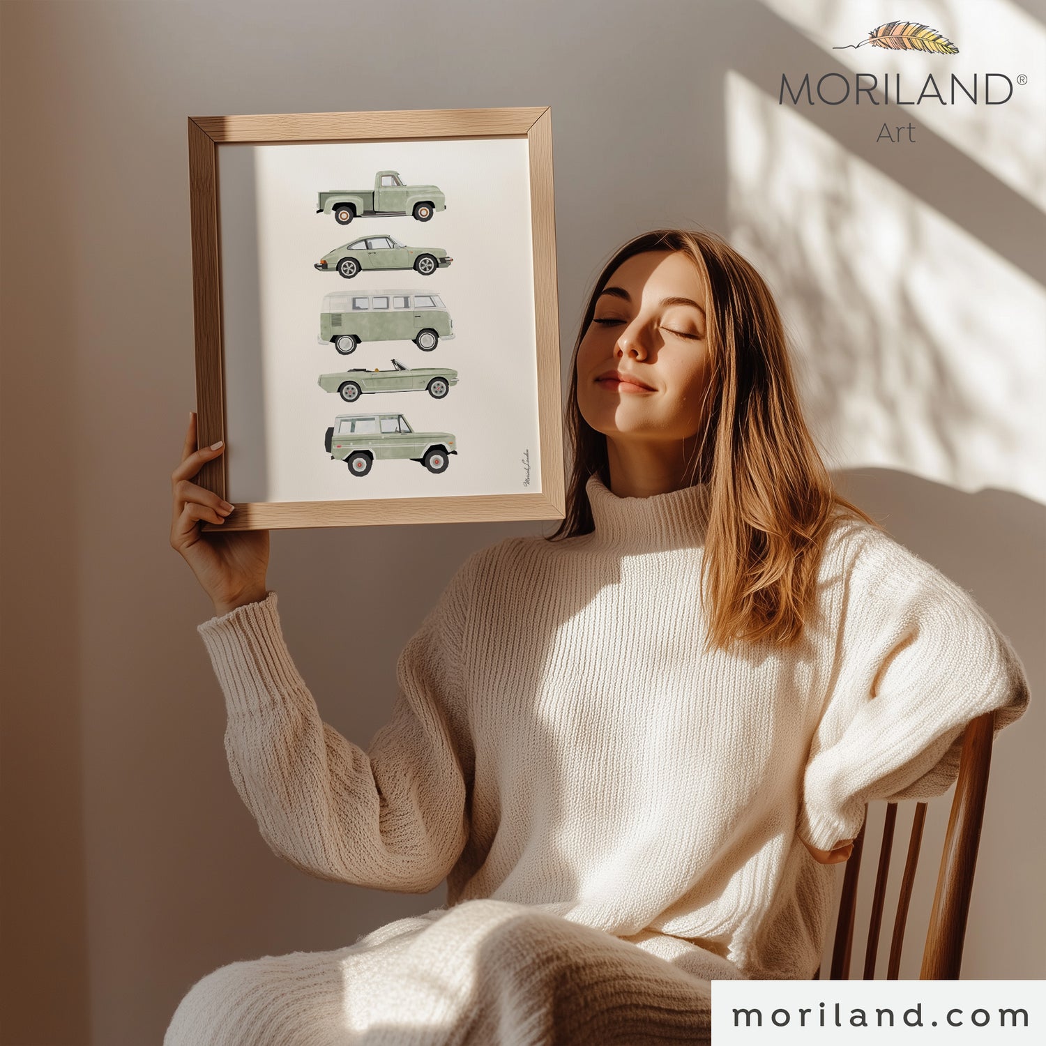 Sage Green Classic Cars Print - Printable Art