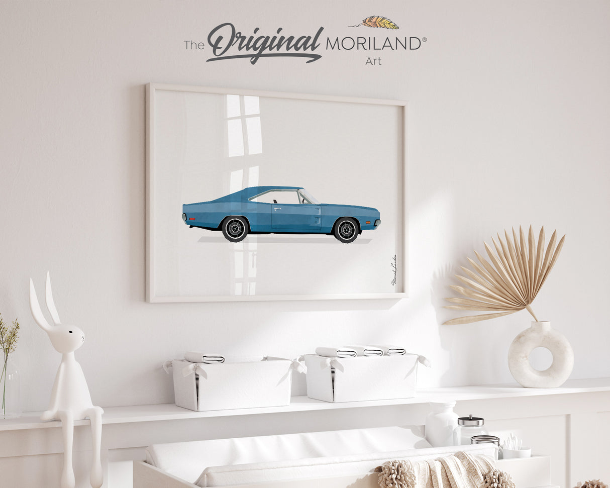 Vintage Blue Classic Sporty Car Print - Printable Art