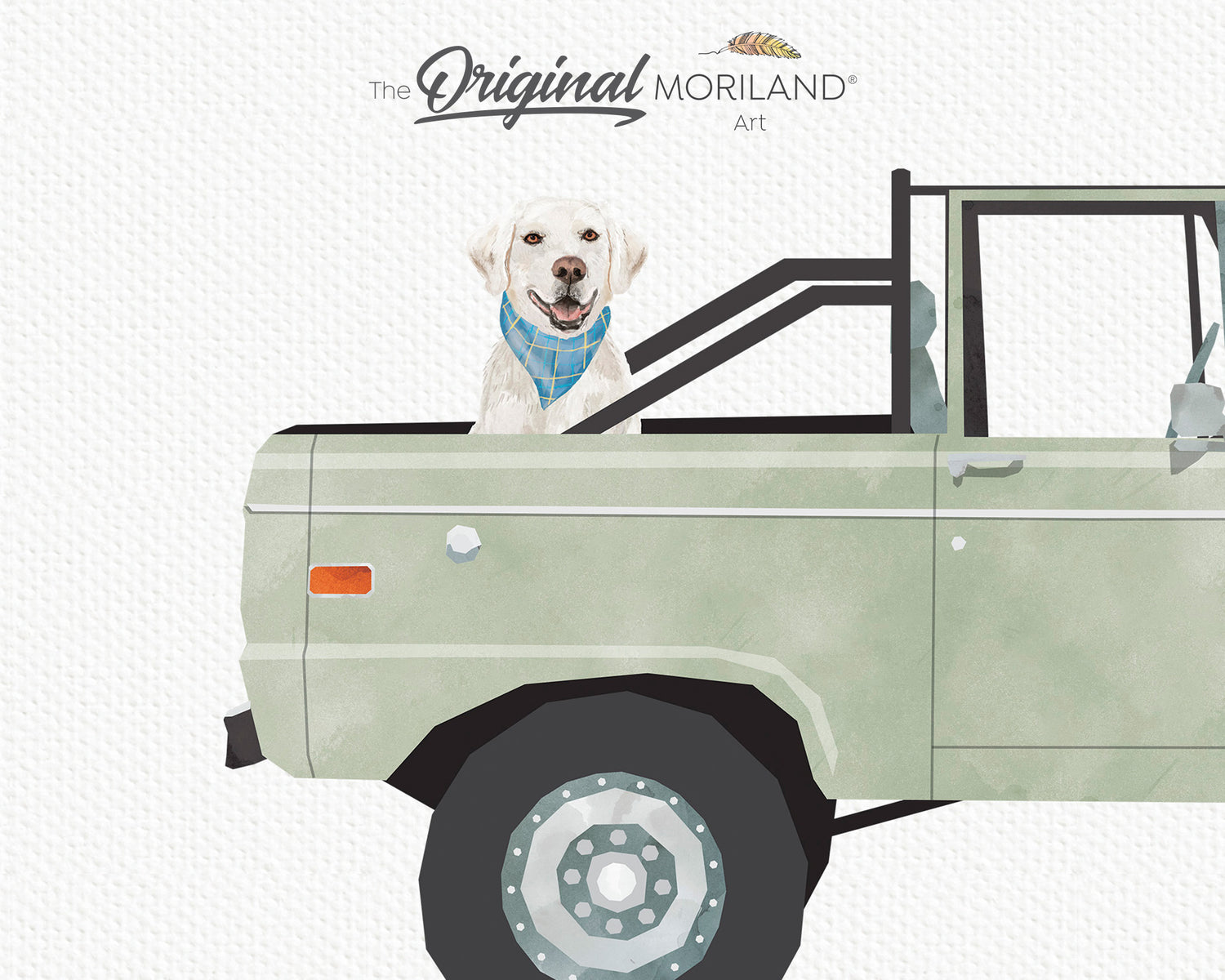 Sage Green Classic Truck with White Labrador Dog Print - Printable Art