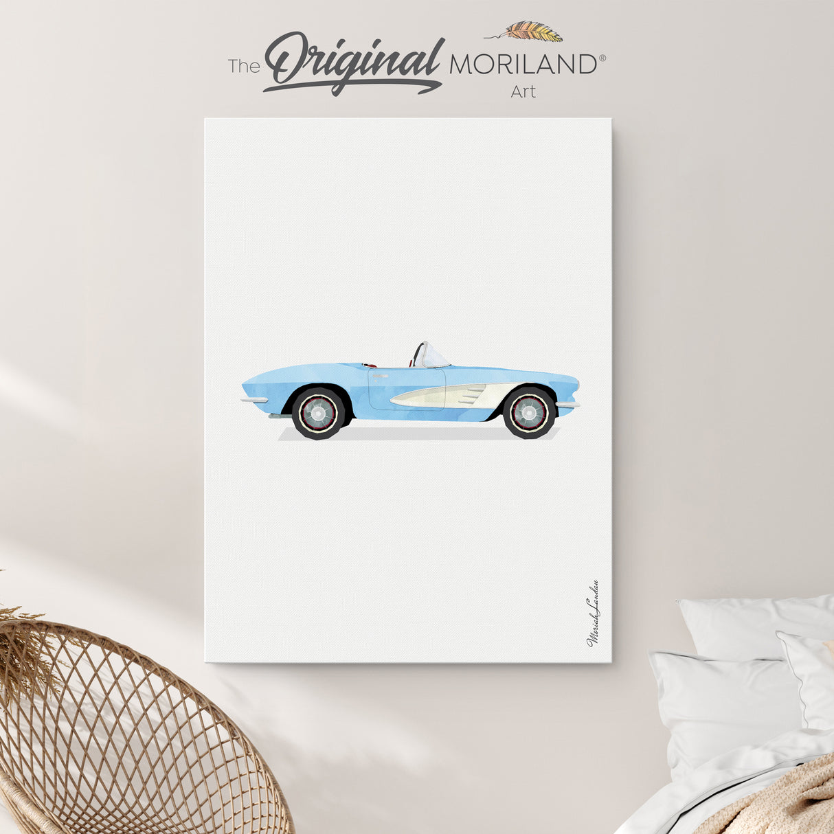 Baby Blue Classic Convertible Car Canvas Print | Vertical