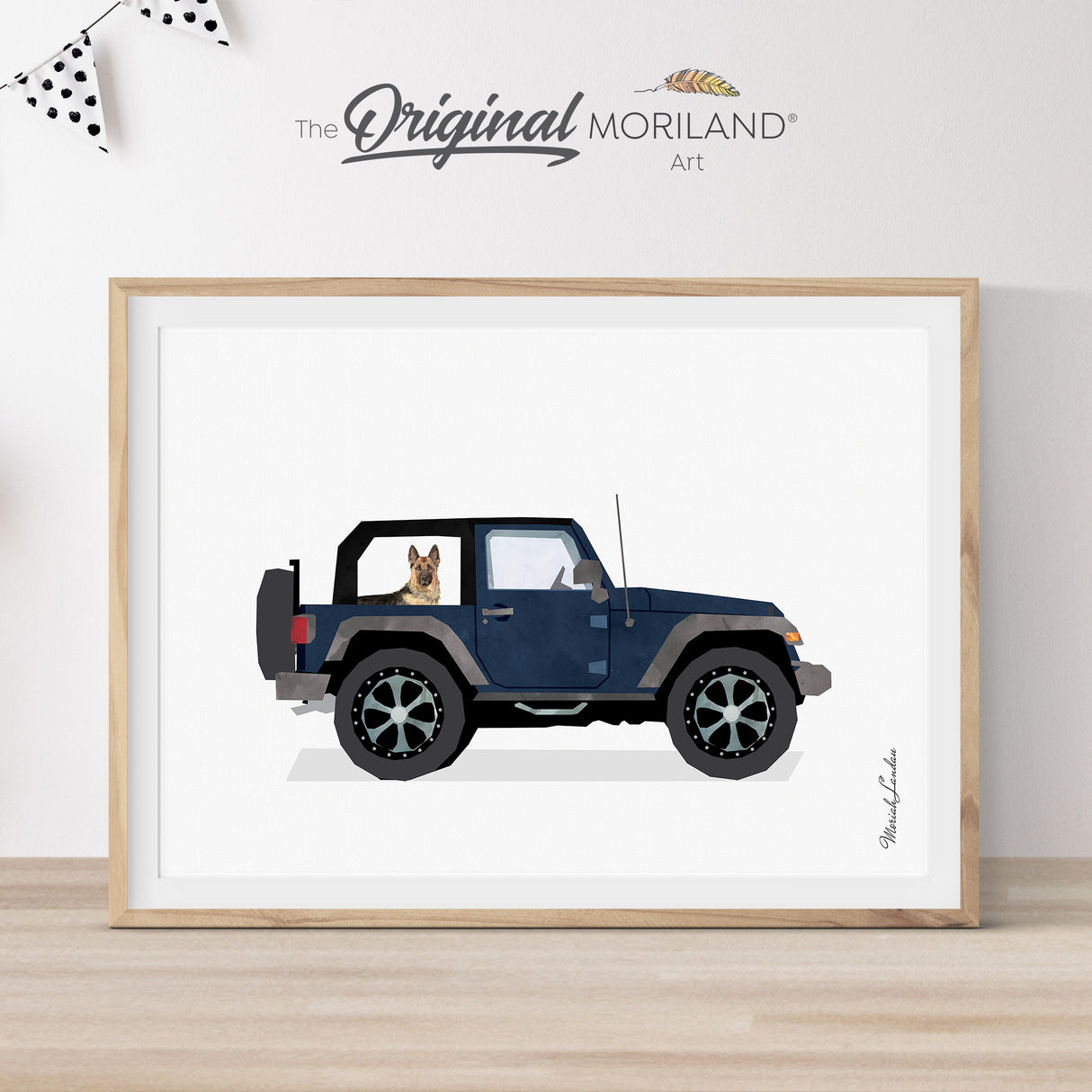 Navy Blue Classic SUV with German Shepherd Dog Print - Printable Art