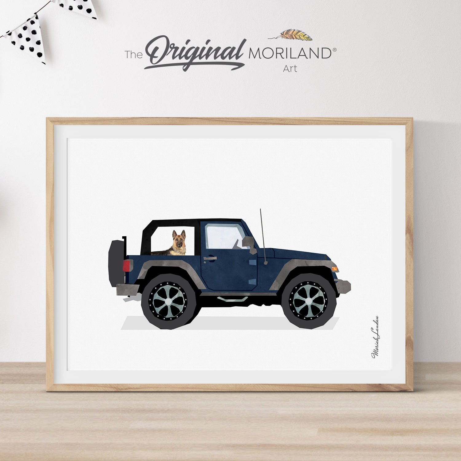 Navy Blue Classic SUV with German Shepherd Dog Print - Printable Art