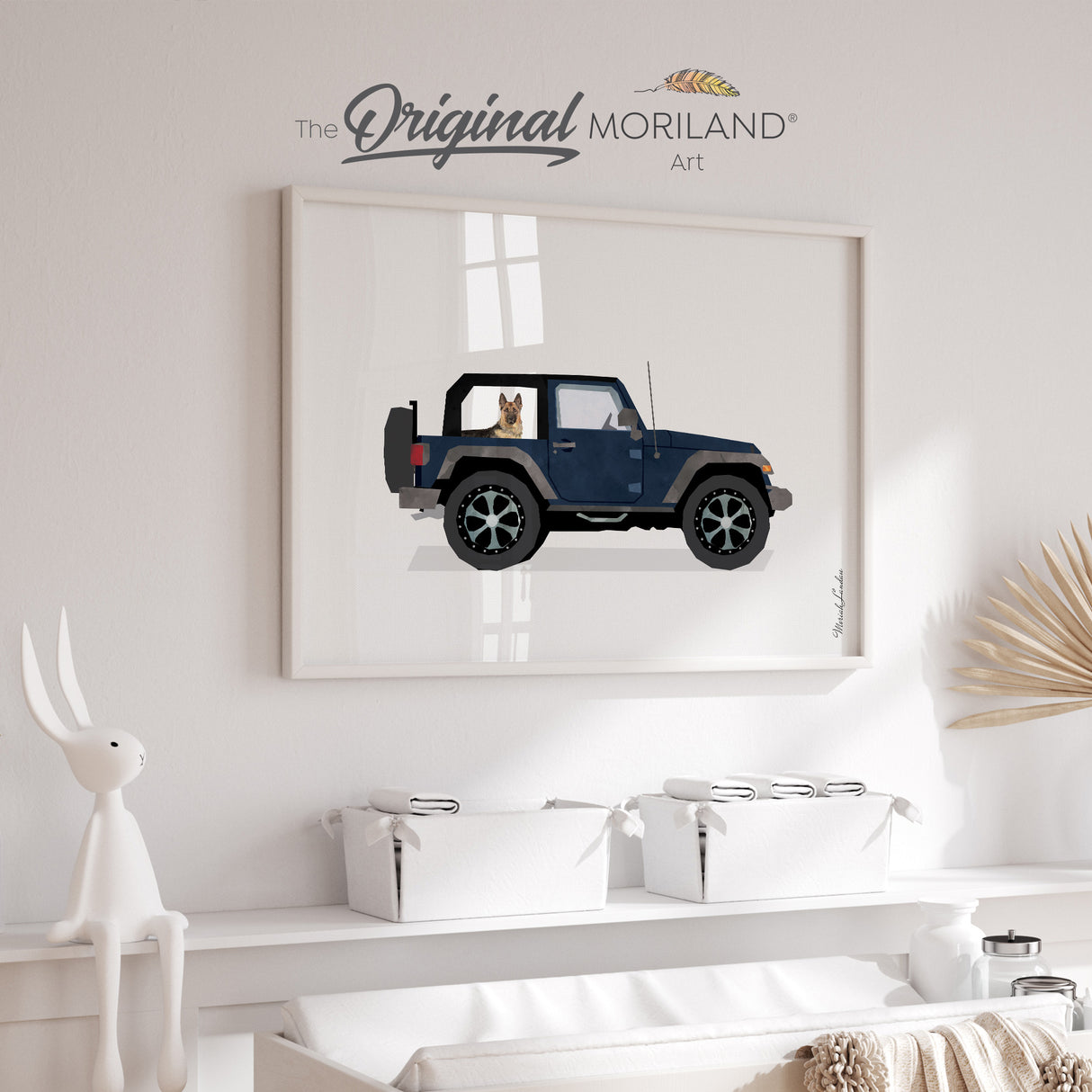 Navy Blue Classic SUV with German Shepherd Dog Print - Printable Art