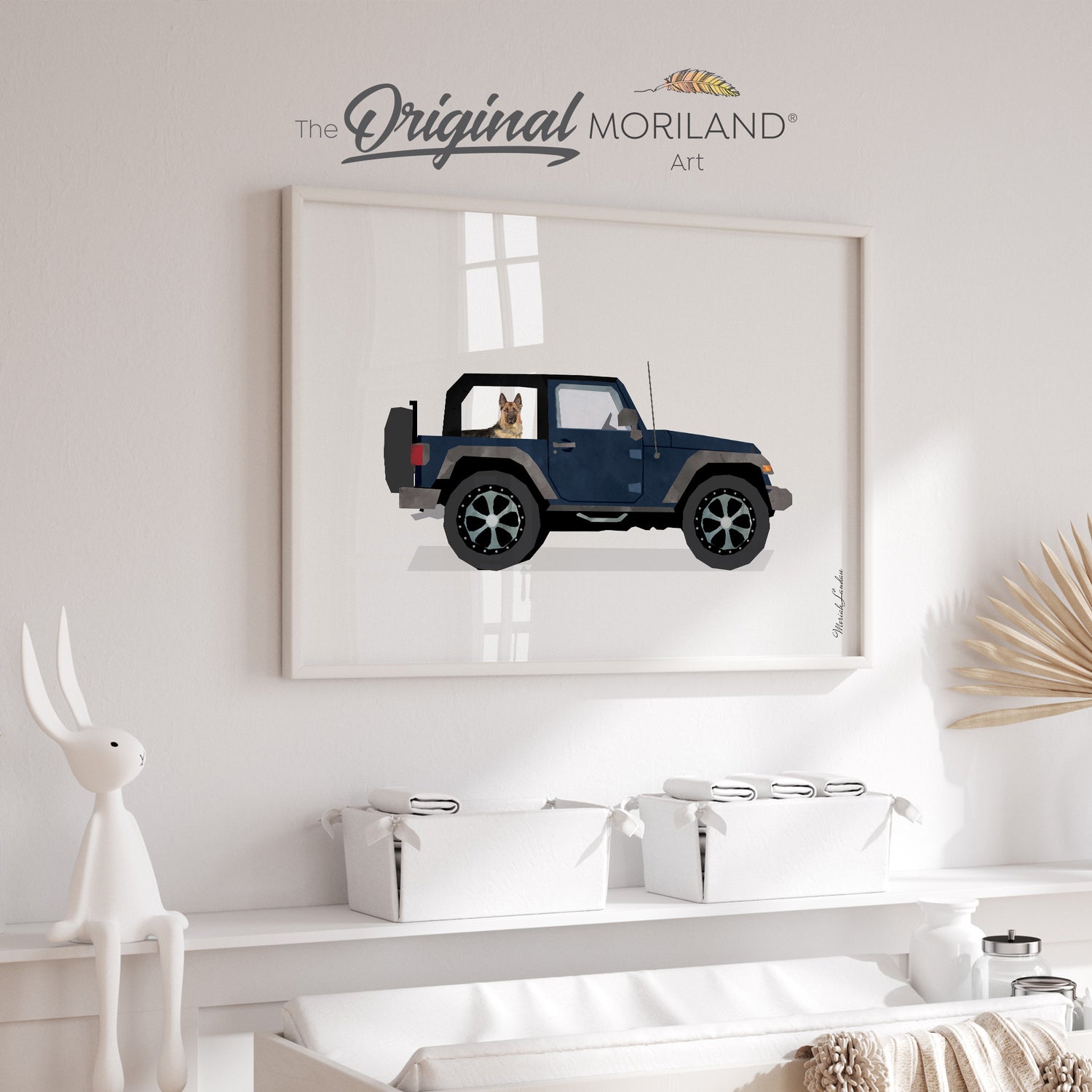 Navy Blue Classic SUV with German Shepherd Dog Print - Printable Art