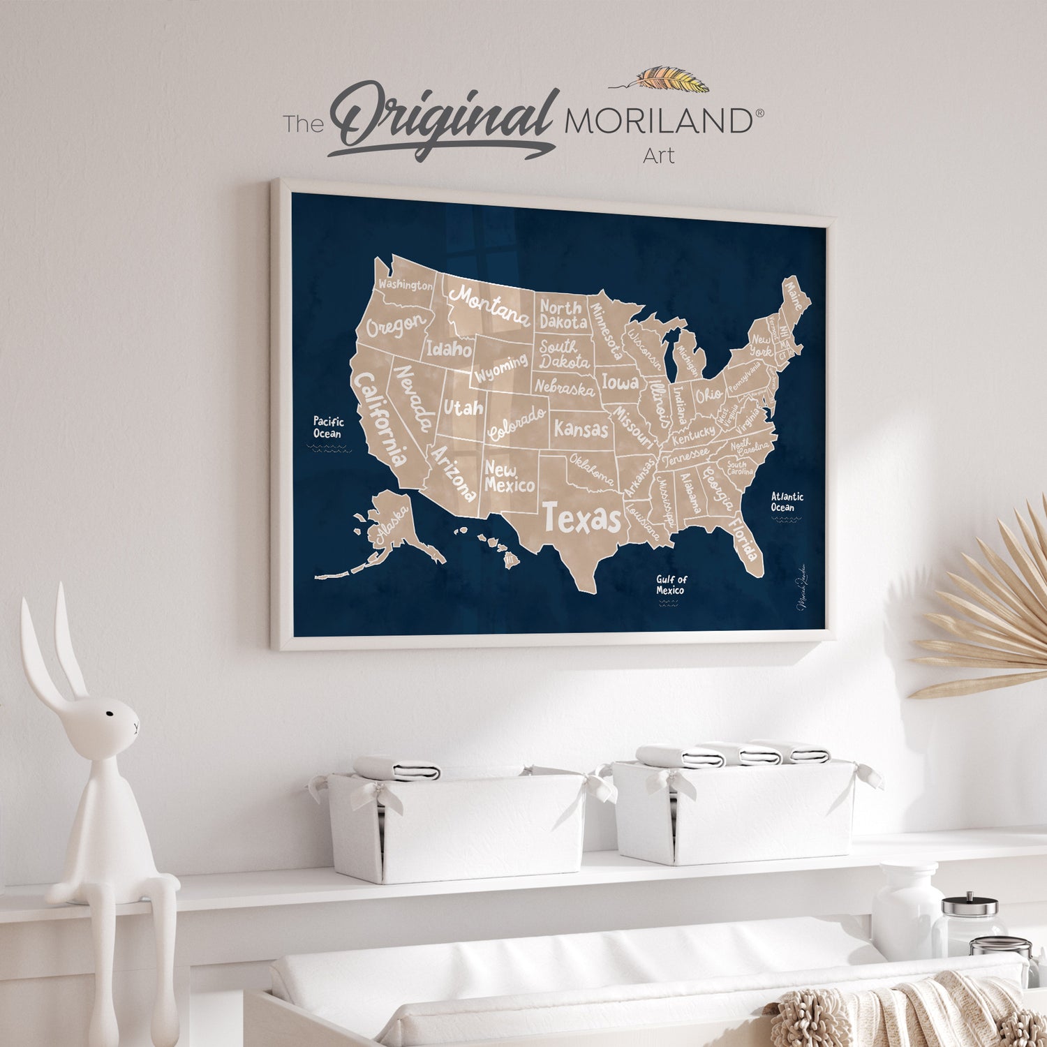 Navy-Beige US Map Print - Printable Art