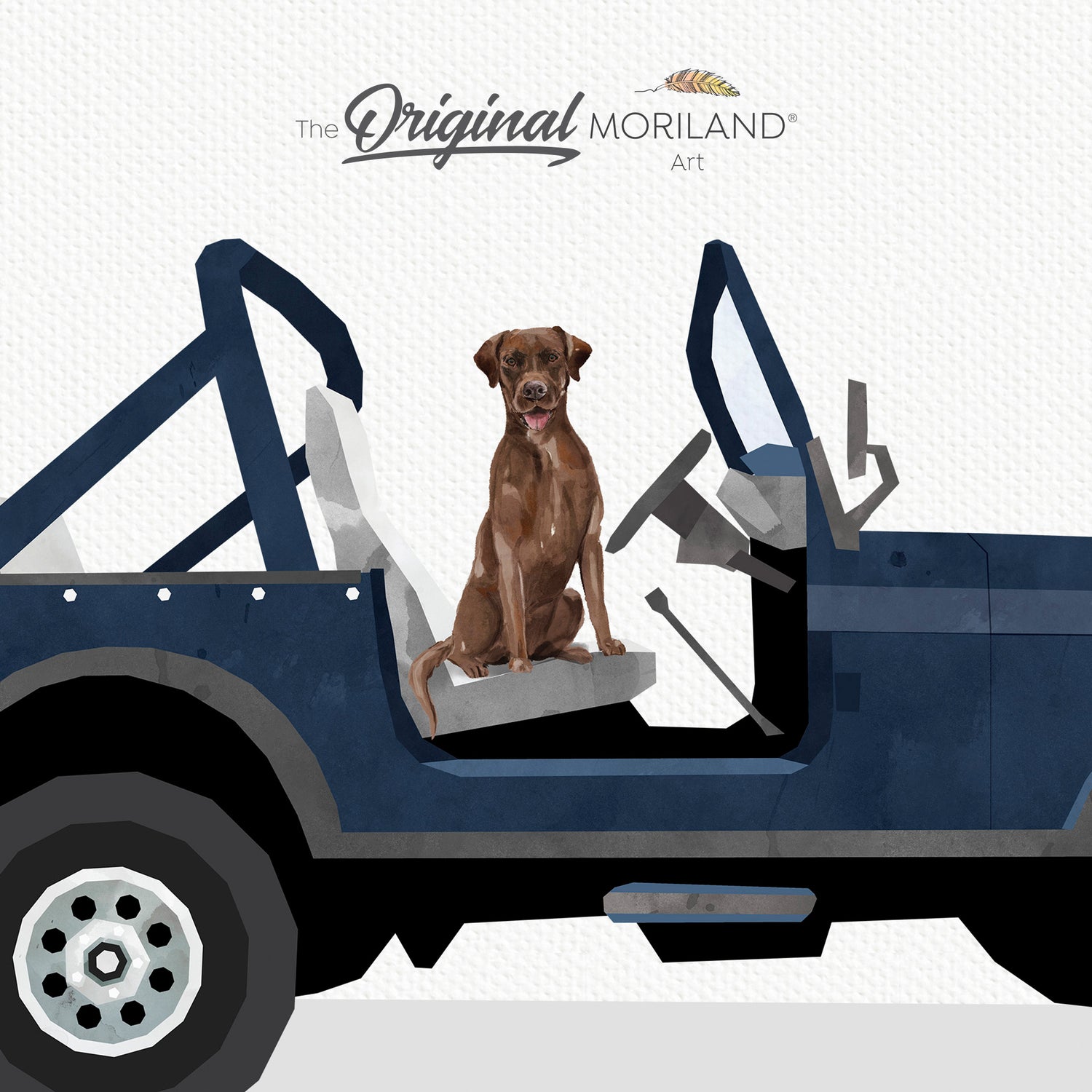 Navy Open SUV with Brown Labrador Dog Print - Printable Art