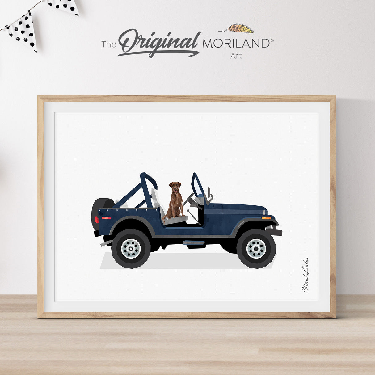 Navy Open SUV with Brown Labrador Dog Print - Printable Art