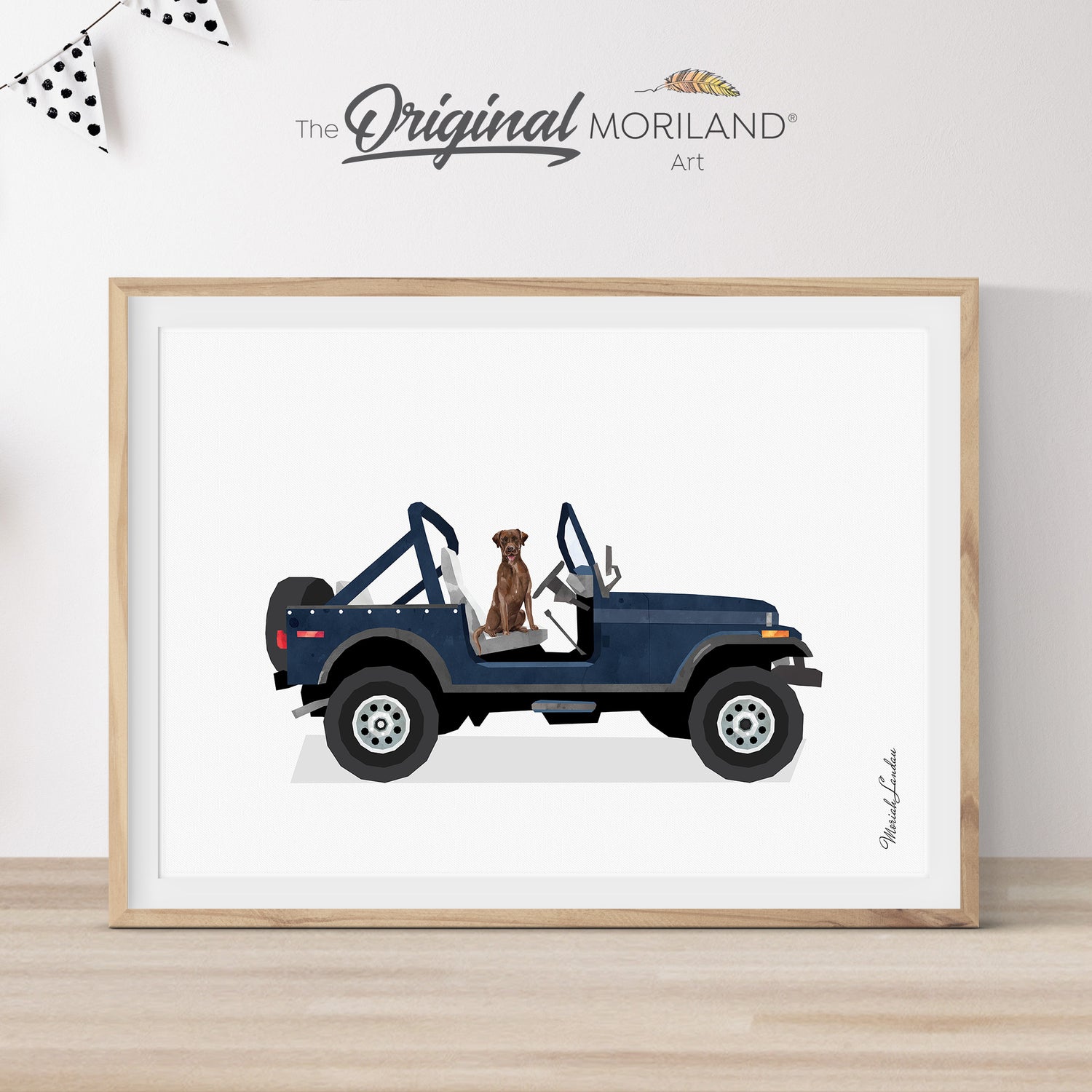 Navy Open SUV with Brown Labrador Dog Print - Printable Art