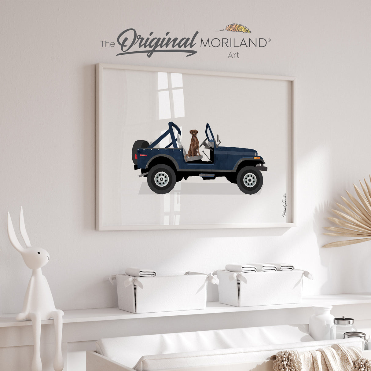 Navy Open SUV with Brown Labrador Dog Print - Printable Art