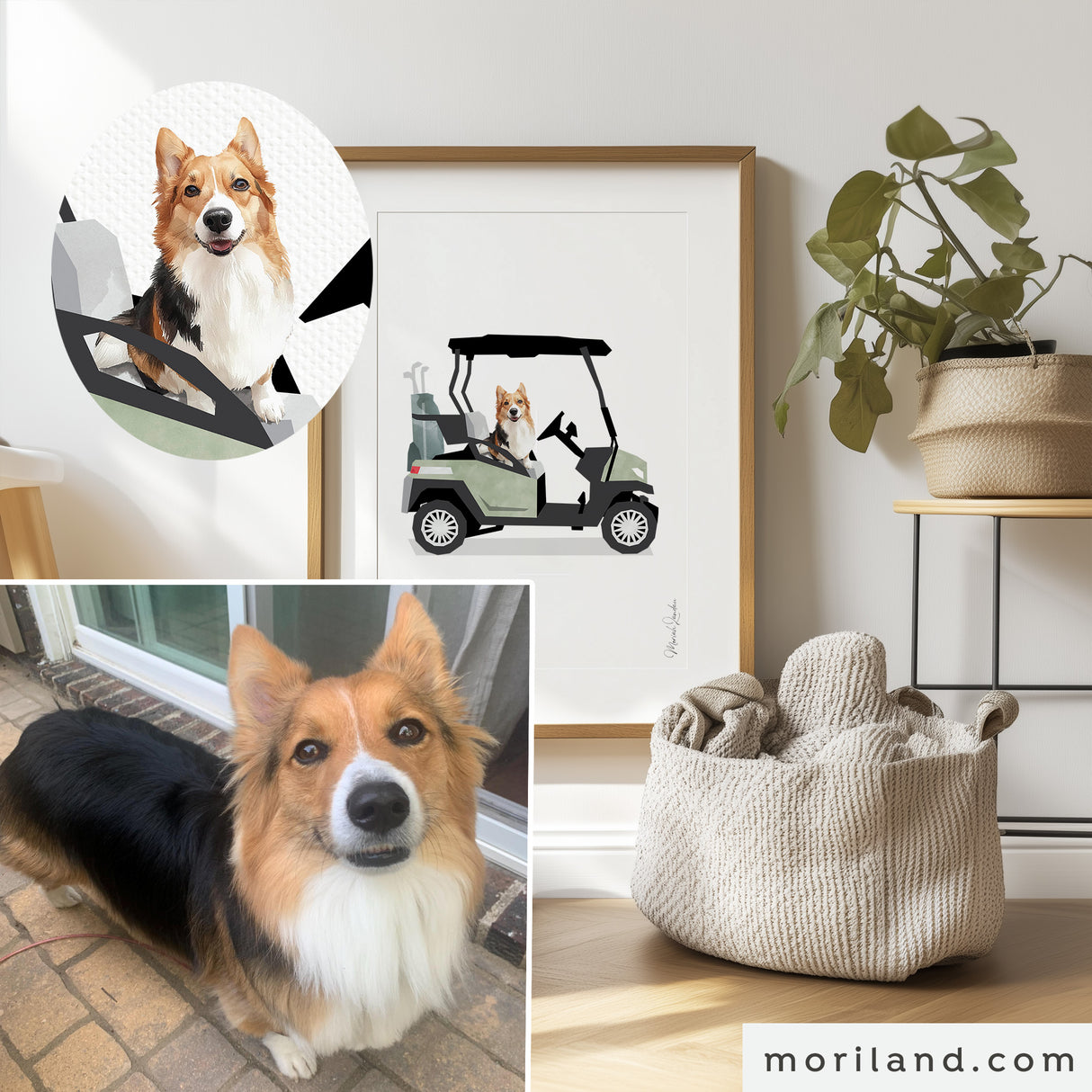 Personalized Dog Portrait Golf Art | Custom Pet Portrait Print Set of 3 | Digital Download