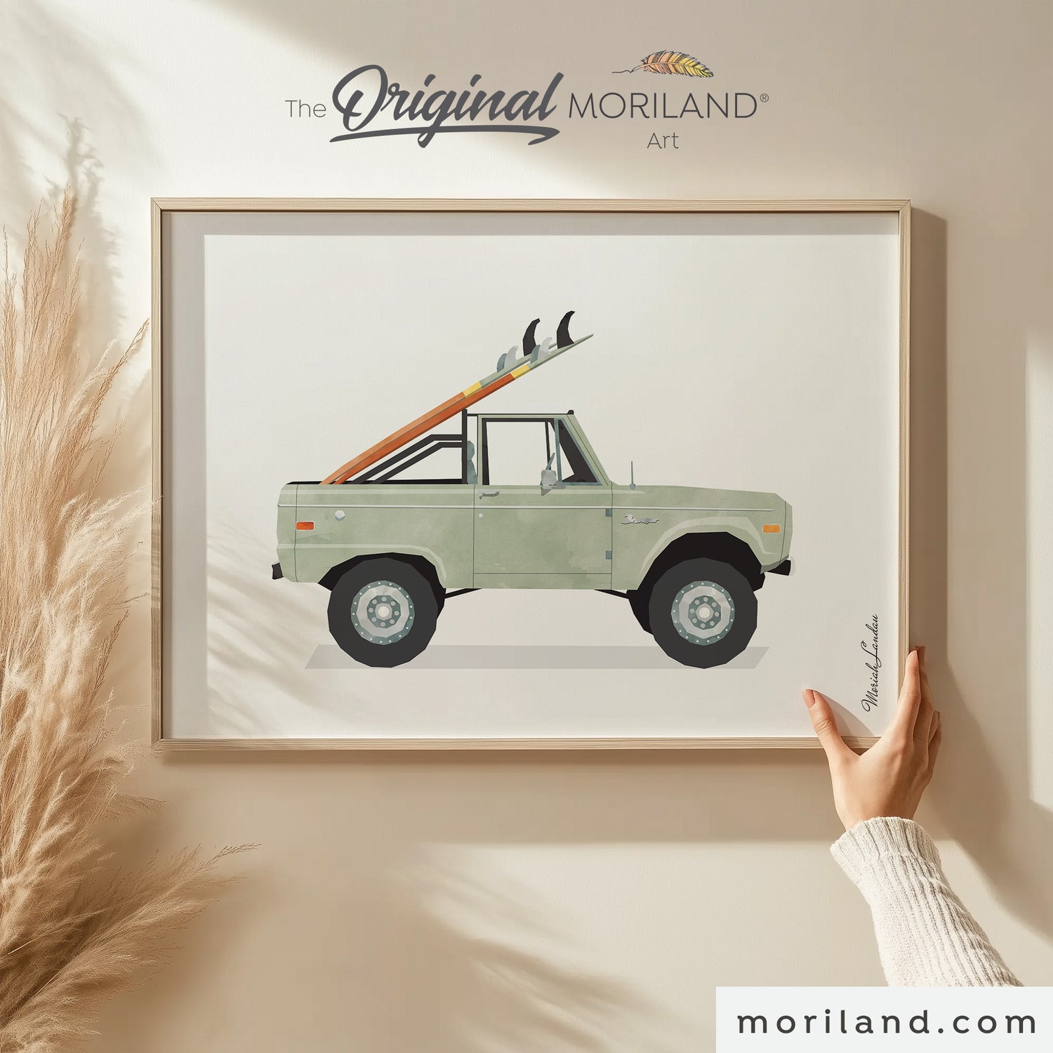 Sage Green Classic Truck with Surfboards Print - Printable Art for Kids Room & Beach Décor