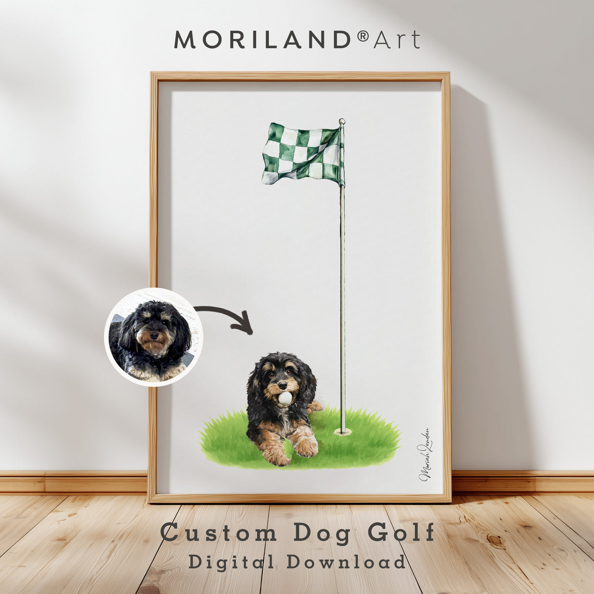 Pet portrait as golfer personalized gift