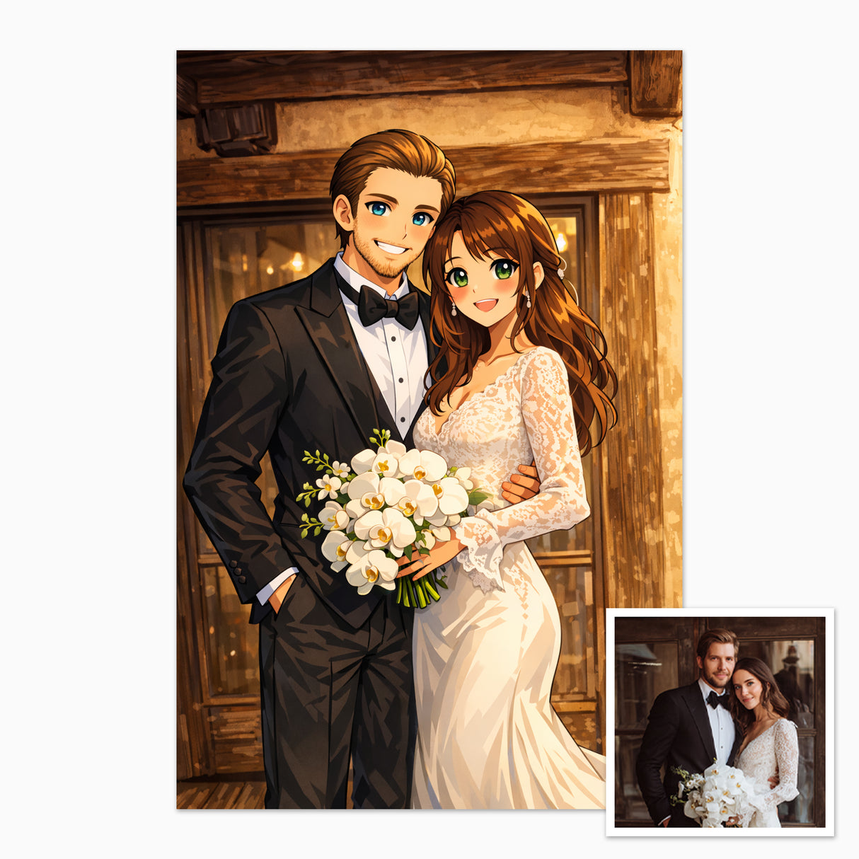 Romantic anime couple portrait gift for anniversary