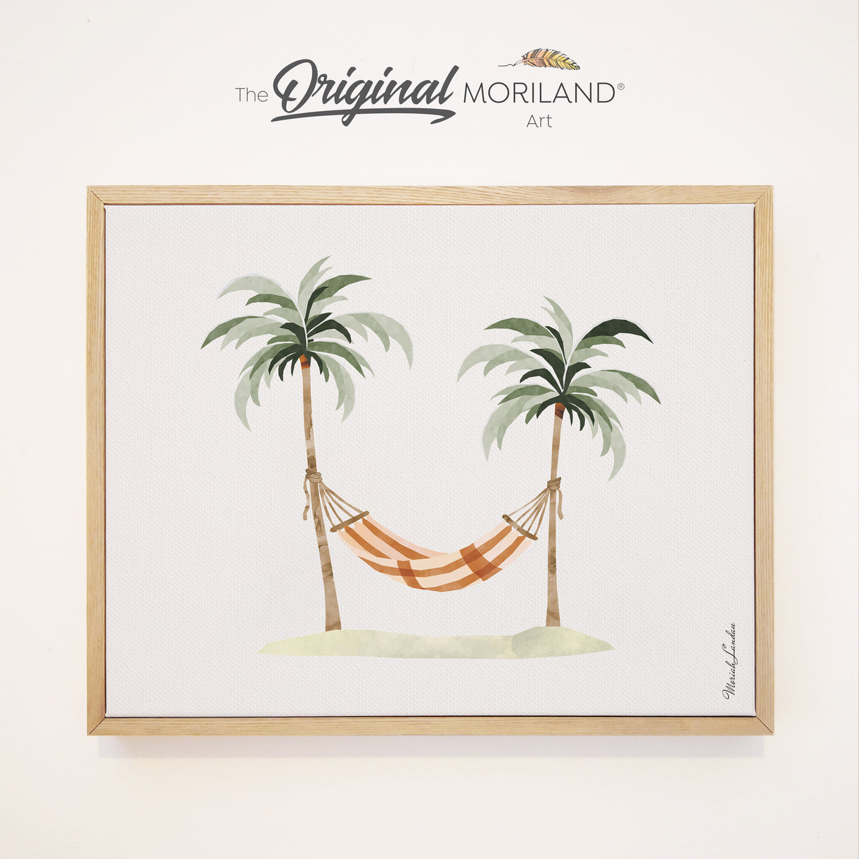 Tropical Palm Trees & Hammock Framed Canvas - Minimalist Coastal Island Wall Art