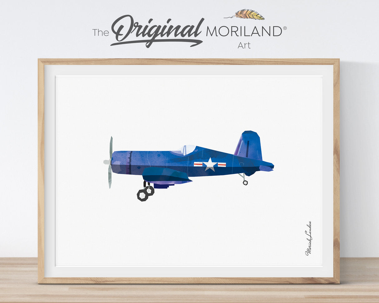 Vintage Airplane & Helicopter Wall Art Set of 8 | Boys Nursery Printables - LAND12