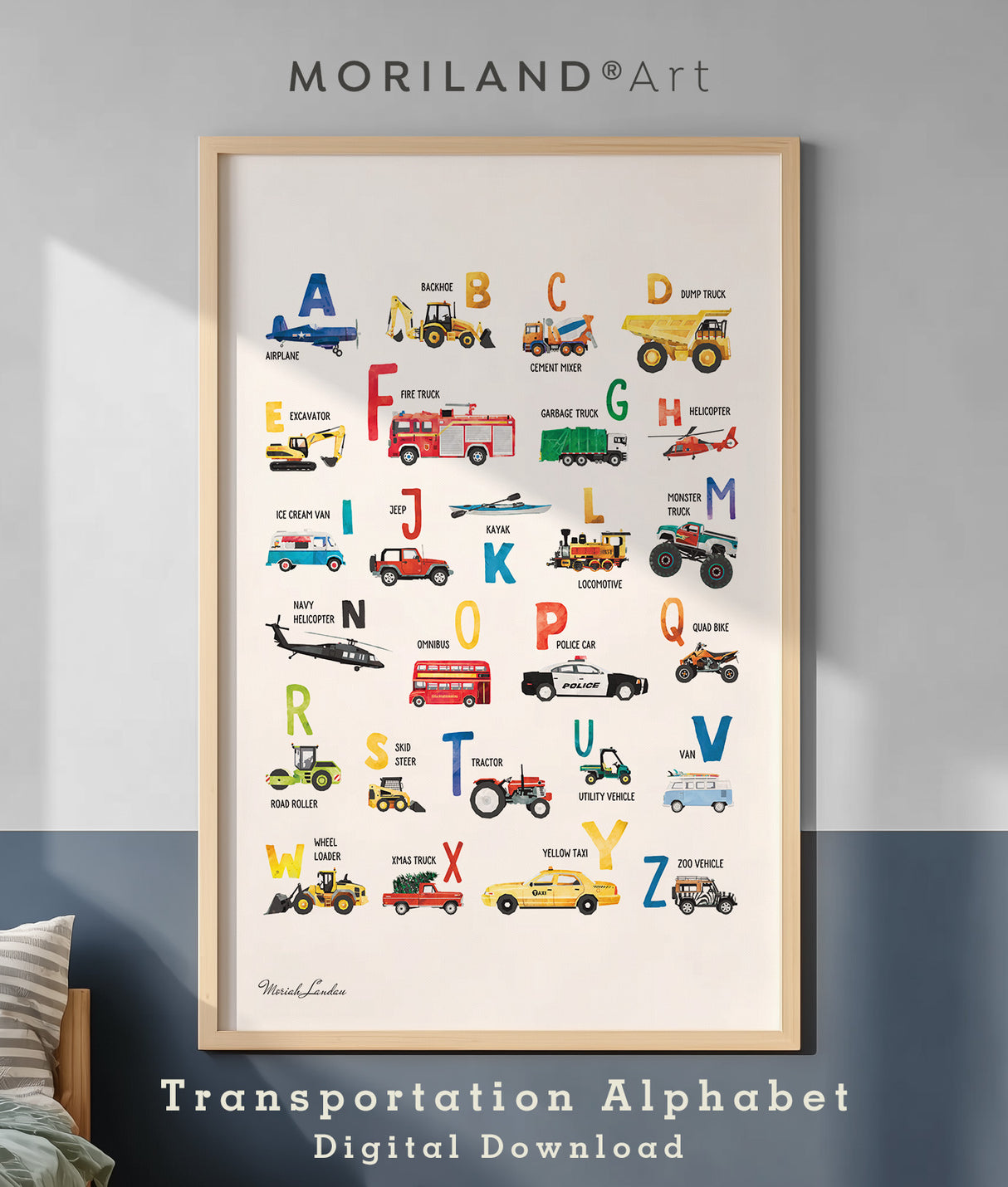 Vehicle Alphabet Poster – Printable Transportation ABC Wall Art