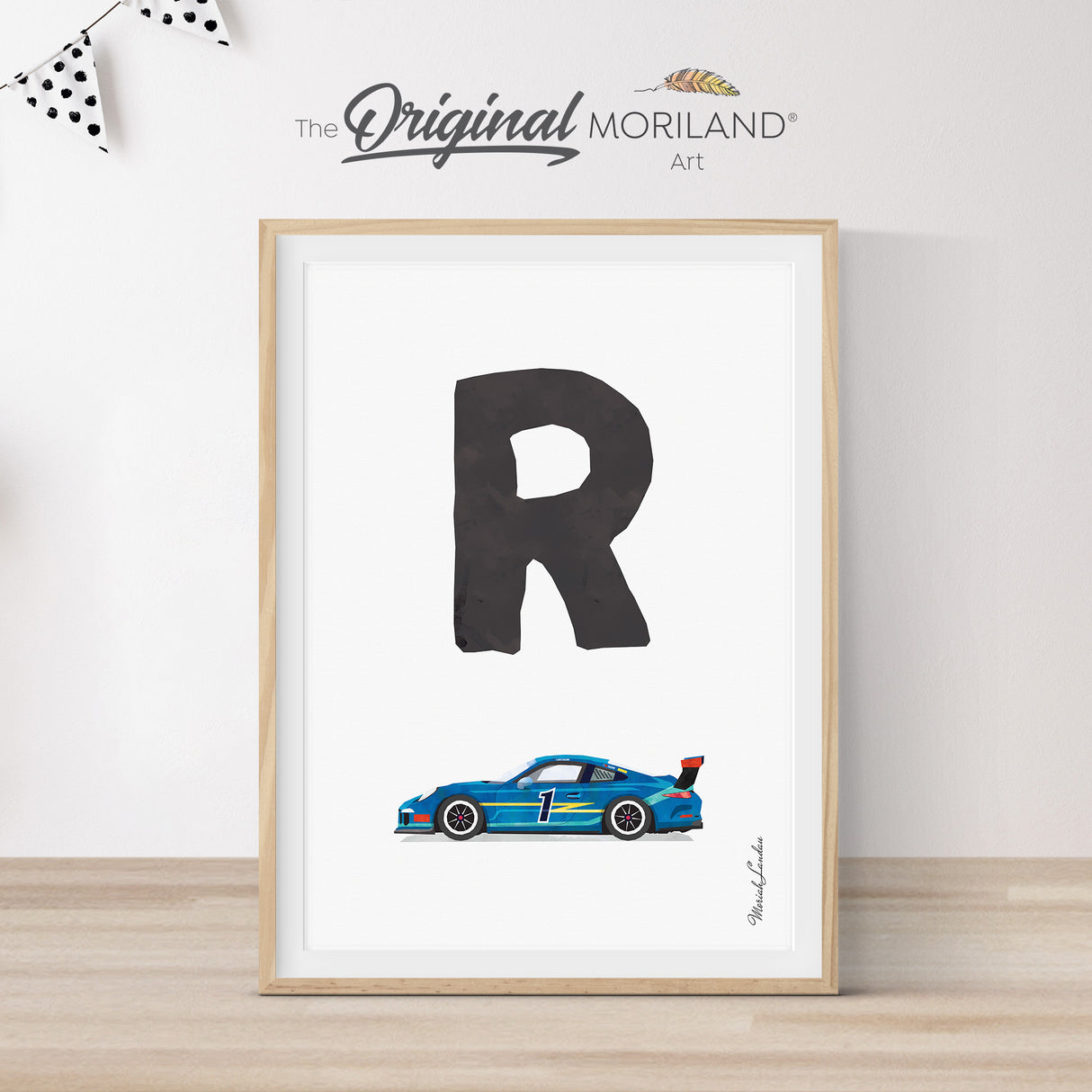 Black Letter R with Race Car Print - Printable Art