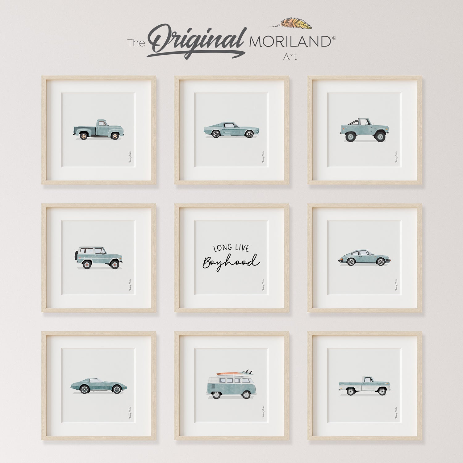 Pale Blue Classic Cars & Long Live Boyhood - Fine Art Paper Prints - Set of 9 - LAND141PP01