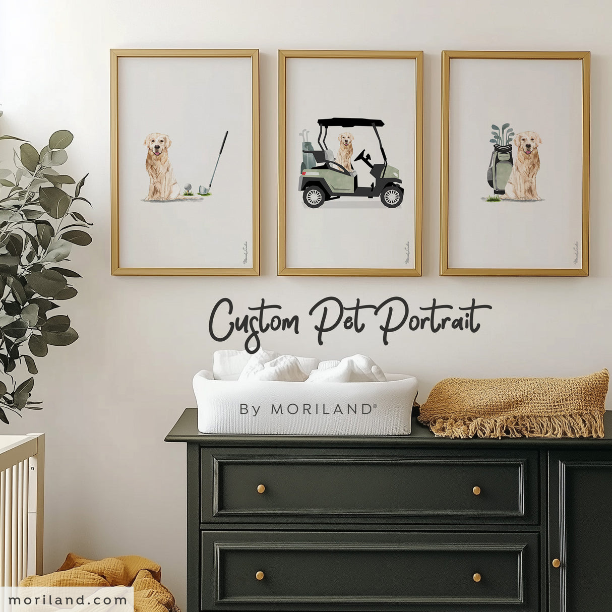 Personalized Dog Portrait Golf Art | Custom Pet Portrait Print Set of 3 | Digital Download