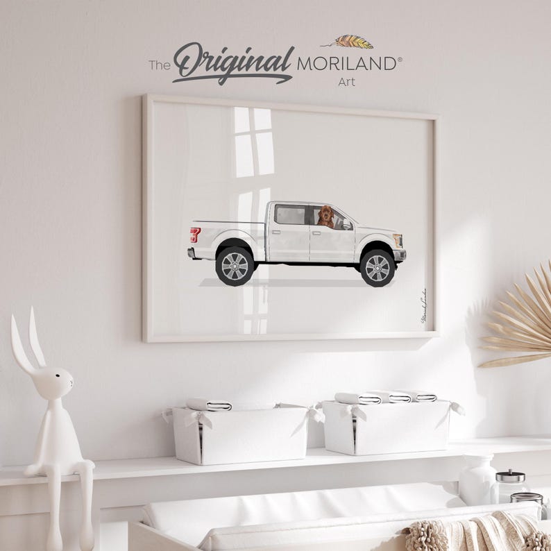 Newfoundland Dog in White Pickup Truck Printable Wall Art – product image 3