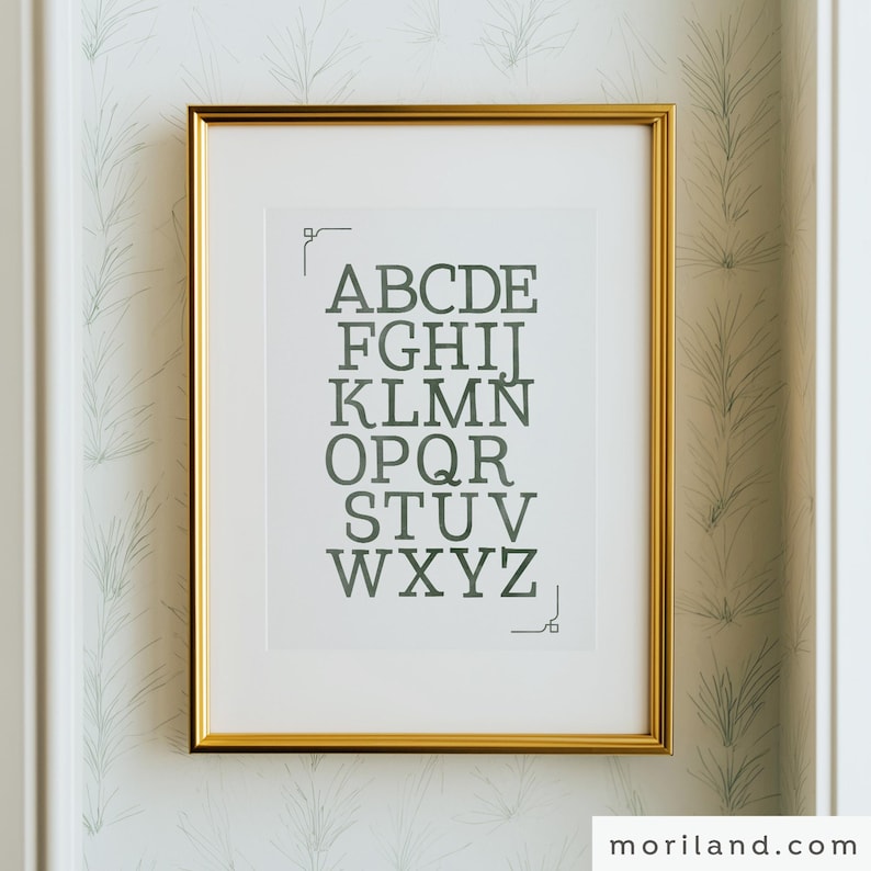 Dark Green Vintage Alphabet Printable Wall Art by MORILAND