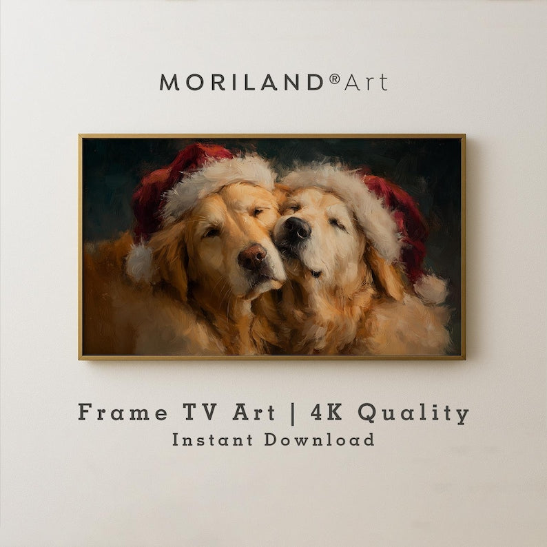 Christmas Golden Retriever Dogs Frame TV Art – Vintage 4K by MORILAND