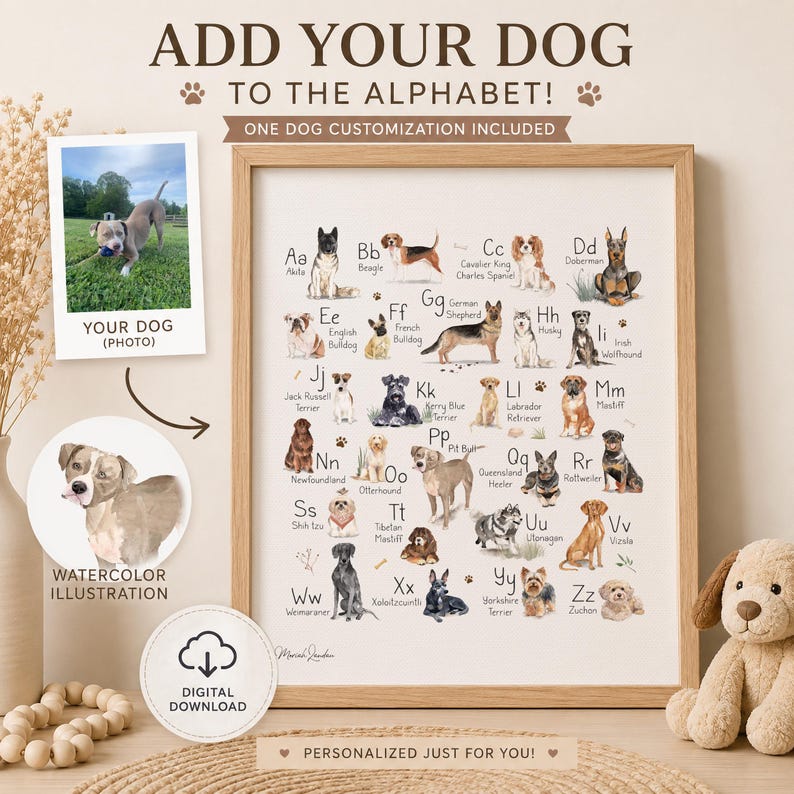 Personalized Dog Alphabet Portrait Printable Wall Art by MORILAND