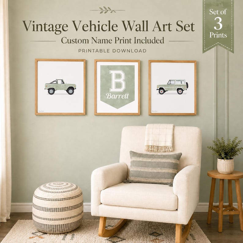 Personalized Vehicle Wall Art Set of 3 – Name & Initial by MORILAND