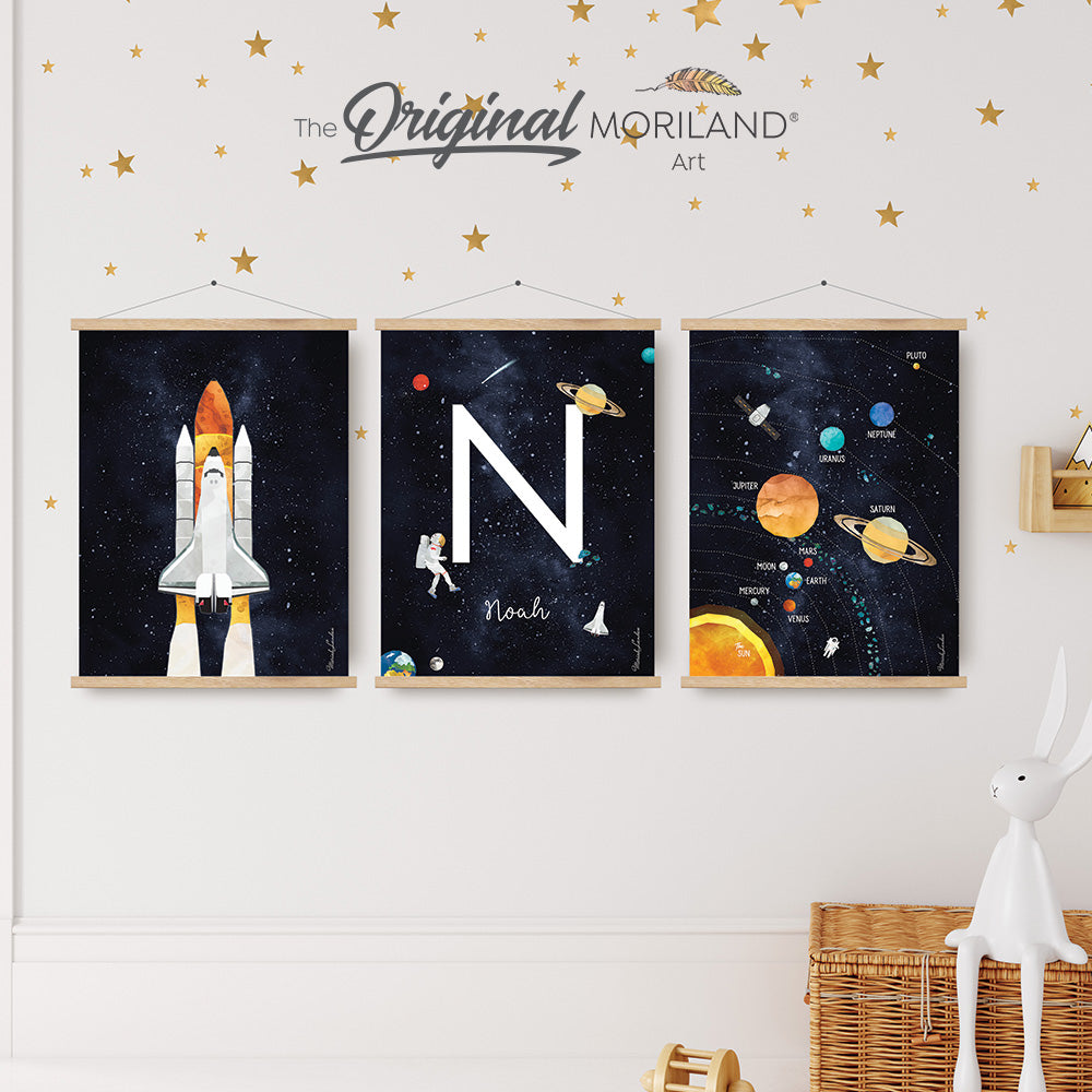 Space Art Prints - Printable Set of 3 - Space Shuttle, Custom Name Pri ...