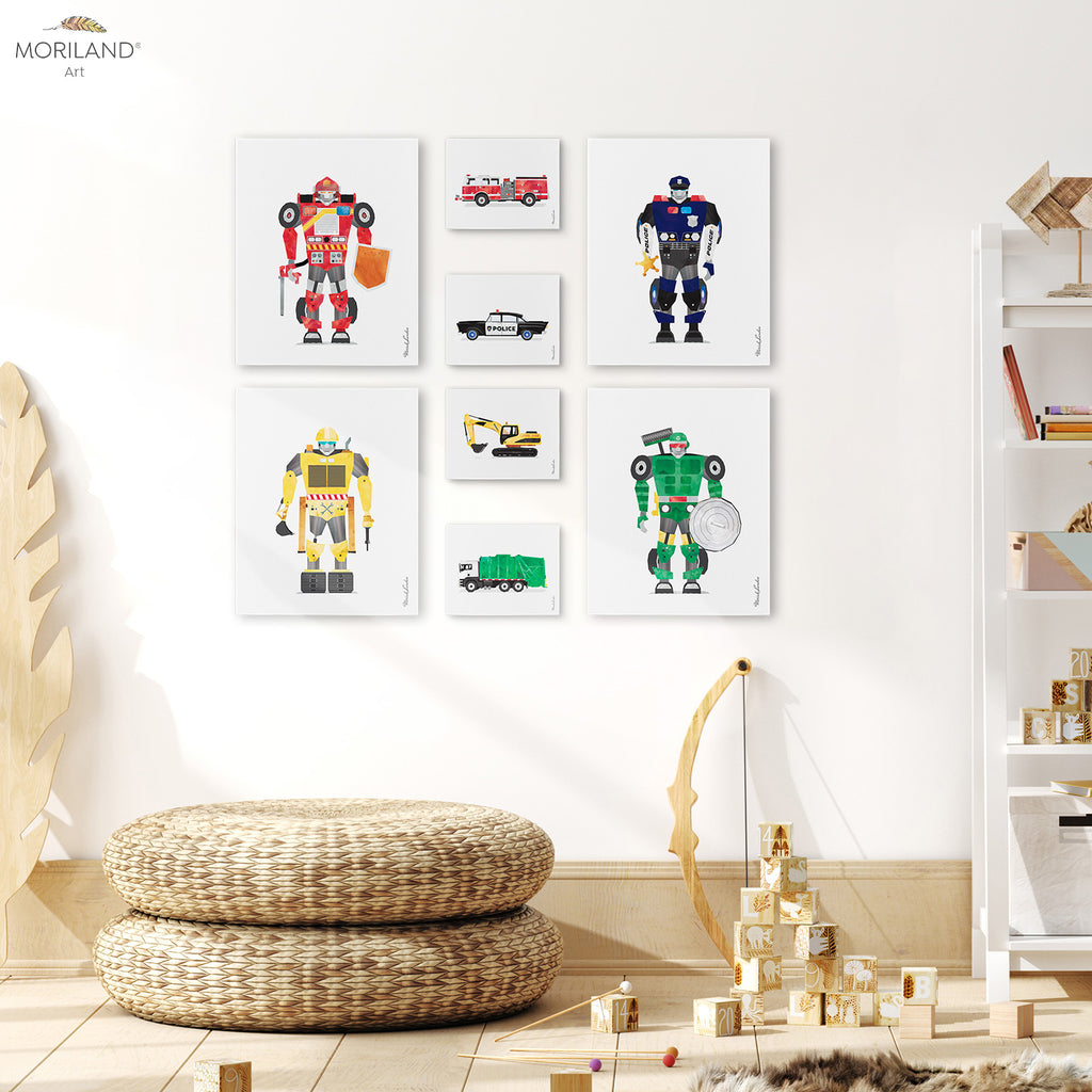 robots and vehicles art for boy room decor by MORILAND