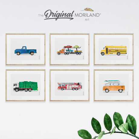 MORILAND - Vehicle Art Prints - Printable Set of 6, Boy Wall Decor, Transportation Poster, Boy Nursery Wall Art, Surf, Back to School Gift, Car Prints, Classic Sports Car Print, Printable Art, Kids Poster, Classroom Decor Ideas