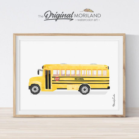 School bus wall art print for kids room and nursery decor